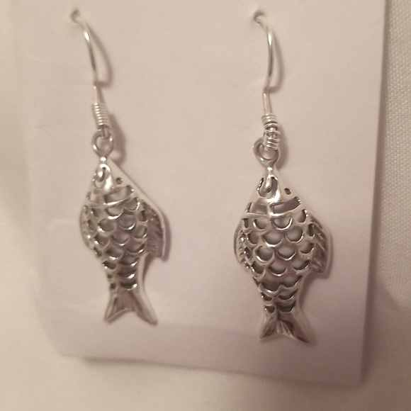 Never Worn Fish Earrings Silver Dangling Earrings - Picture 3 of 3